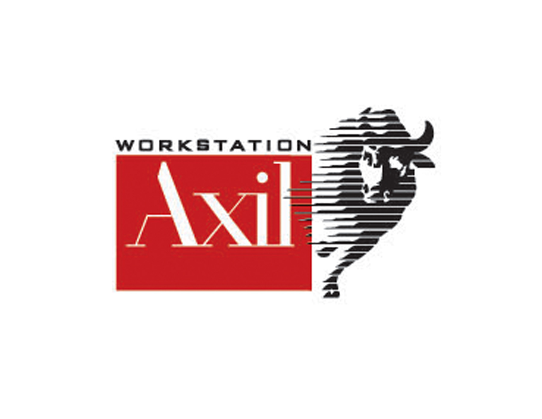 Axil公司标志(zhì)配以飛(fēi)奔的(de)黑(hēi)牛為(wèi)創意圖案，以大(dà)紅(hóng)色的(de)背景增加視(shì)覺沖擊力。